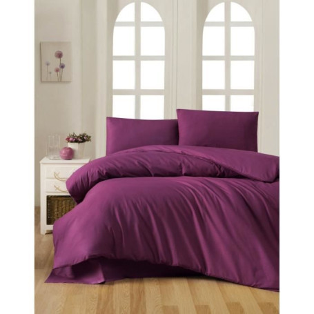 Parure de lit - 1 housse de couette 220 x 240 cm + 2 taies d'oreiller 60 x 60 cm - 100% coton renforcé - Violet