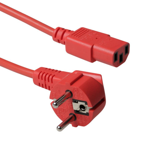 ACT Powercord Mains Câble Alimentation Connecteur CEE77 mâle (Angled) – C13 Rouge 1