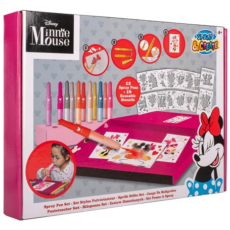 Disney - Minnie Mouse - Spray Pen Set Deluxe (MM22368) - Kit de Stylos Pulvérisateurs pour Colorier et Dessiner - 12 Stylos et 1