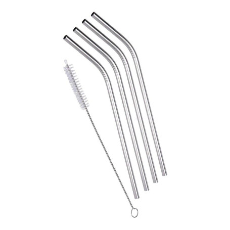 Excellent Houseware Lot de 4 pailles courbées en acier inoxydable avec brosse de nettoyage