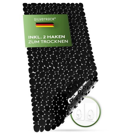 SilverRack DermaSensitivo Tapis de bain antidérapant 100 % sans BPA ’Noir - aspect galets) 88 x 40 cm - Tapis de douche antidéra