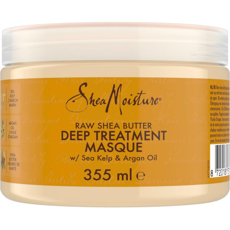 SheaMoisture Raw Shea Butter - Masque Capillaire - Soin Hydratant Intense à l’Huile d’Argan et au Varech - Crème Bouclante Sans