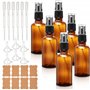 6 Flacons Spray Vides 30ml en Verre Ambré avec Entonnoirs Pipettes et Étiquettes – Bouteilles Pulvérisateurs Rechargeables pour 