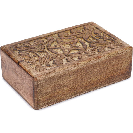 Ajuny Boîte à Bijoux Décorative en Bois Sculptée à la main Sculptures de Lune et d'étoiles Organiseur Rangement Vintage pour Sou