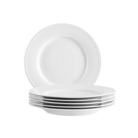 MÄSER Série Arlona Lot de 6 assiettes plates en porcelaine pour 6 personnes intemporelles et élégantes Blanc