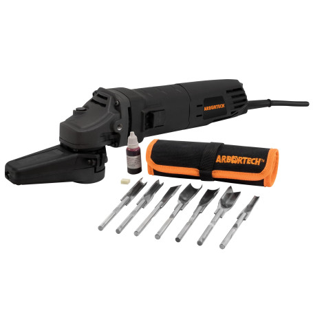 ARBORTECH Power Chisel 900s Outil de sculpture électrique pour bois 1000 W avec 7 burins à sculpter