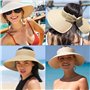 MLPKOI Chapeau de Paille Femme, Chapeau de Soleil de Plage Pliable UPF 50+ Chapeau de Paille à Large Bord pour Femme avec Nœud D