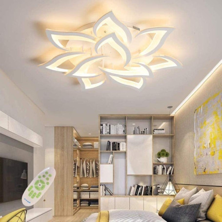 Yuanfenghua Moderne Lustre Salon LED Dimmable, Luminaire Plafonnier avec Télécommande, Changement de Couleur, 10 têtes/Ø 85 cm