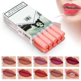 10 PCS Rouge à Lèvres,Rouge À Lèvres En Forme De Cigarettes,Set Rouge À Lèvres Mat,Mat Velours,Imperméable Longue Durée,maquilla