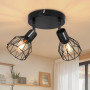 Dehobo Plafonnier Spot Orientable avec Douille E14 - Style Rétro Spots de Plafond - Plafonnier Led Cuisine 2 Spots Noir - plafon