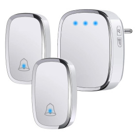 YYQ Sonnette sans Fil Extérieur Étanche IP44, Sonnette de Porte 300 Mètres, Kit de Carillon avec LED Flash, 2 Émetteurs et 1 Réc