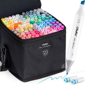 Ohuhu Marqueurs permanent à Double pointes 120 couleurs Surligneurs avec étui de transport pour le dessin Esquisse Coloriage pou
