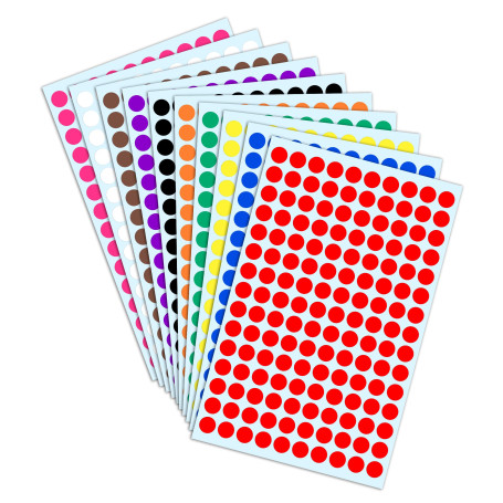 10mm Gommettes Autocollantes Rondes - 10 Couleurs, 3000 Pieces