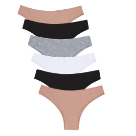 Channo Culotte Brésilienne Femme en Coton - sans Couture et Invisible - Lot de 6
