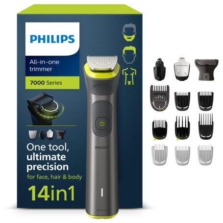 Philips Multigroom Series 7000 - Tondeuse tout-en-un équipée de 14 sabots pour le visage, la tête et le corps, et 21 hauteurs de