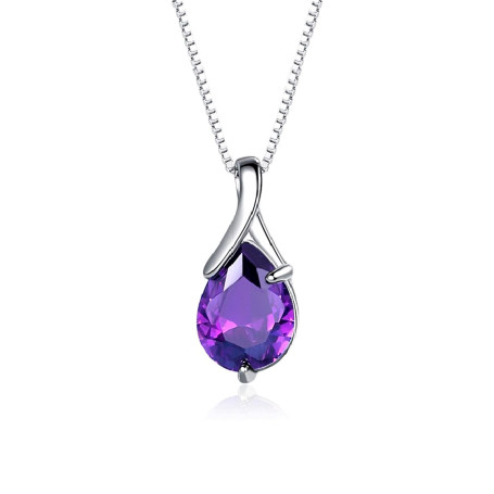 Bellitia Jewelry Collier pendentif avec améthyste naturelle en forme de poire pour Femmes, Collier pendantes en Argent Sterling 