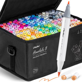 Ohuhu Marqueurs à alcool 216 couleurs, Marqueurs à croquis à double pointe (pinceau et pointe fine) pour les Marqueurs artistiqu