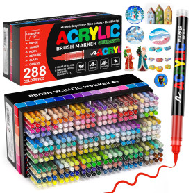 Sonlaryin 288 Couleurs Feutre Acrylique, Marqueur Peinture Acrylique Pinceau Pour Papier, Verre, Galet, Métal, Plastique, Bois, 