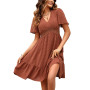 JENJON Femme Robe de Eté Col en V Elégant Pois Volants Taille Haute Manches Courtes/Longues Décontractée A-Ligne Mini Robes