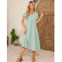 Niwicee Robe Ete Femme Robe col Rond à Manches Courtes Mi-Longue Jupe Décontractée en Coton Couleur Unie Robe Chic et Elegant D'