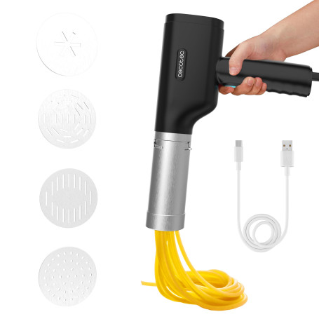 Cecotec Machine à Pâtes et Churros sans Fil Fun EasyPasta. 40 W, Capacité 200 g, 3 Disques Inclus, Prépare des Nouilles ou Noodl