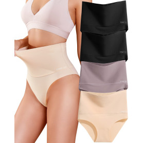 FINETOO Lot de 4 Slips Ventre Plat pour Femmes Slip Taille Haute Seamless Slip Taille Haute sous-vêtements Femmes Panty sans Cou