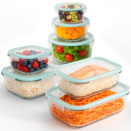 edihome, Boîte Alimentaire Hermétique en Verre, 8, 14 ou 18 pièces, pour aliments hermétiques, Résistant au lave-vaisselle, Rang