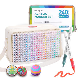 languo Lot de 240 marqueurs de peinture acrylique à pointe pinceau souple avec sac de marqueur, stylos de peinture acrylique pou