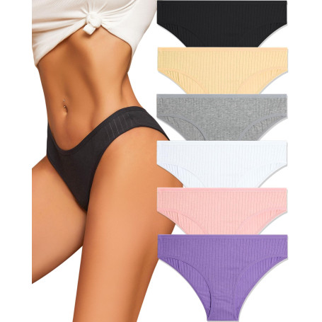 ALL OF ME Lot de 6 Slips Femme Coton Culotte pour Femme sous-vêtements Soft Hipster Sexy Panties Caleçons Doux Multipack S-XL