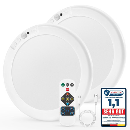 Combuh Plafonnier Led Salle de Bain Detecteur de Mouvement, Lampe Plafond Garage Rechargeable Sans Fil a Pile, Luminaire Eclaira