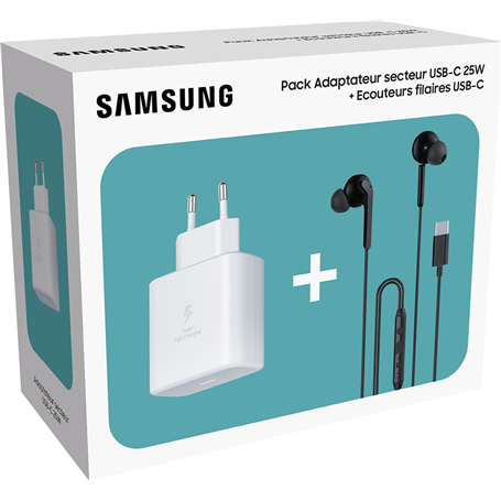 Bundle Ecouteurs intra USB C + Chargeur USB C 25W PD Noir Samsung