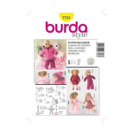 Burda B7753 Patron de Couture Habits de Poupée 19 x 13 cm