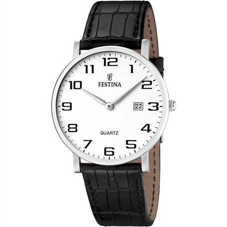 Festina Montre pour Homme F16476/1 Correa Clasico Boîtier en Acier Inoxydable Gris Bracelet en Cuir Noir