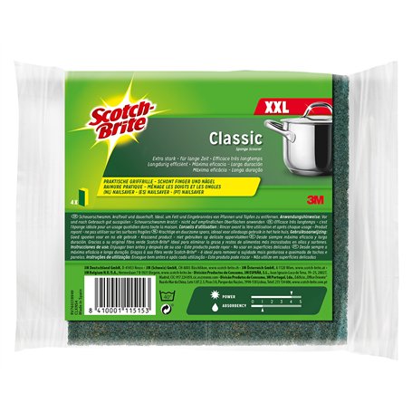 Scotch-Brite 5204 C+C Lot de 4 éponges de Vaisselle avec Partie à récurer Extra épaisse Taille XXL