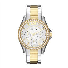 Fossil Montre pour femmes Riley, mouvement quartz multifonctions, 38mm 2T Boîtier en acier inoxydable argenté/doré avec bracelet Fossil Montre pour femmes Riley