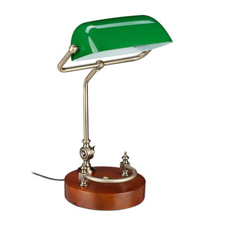 Relaxdays Lampe de banquier bureau table abat-jour vert en verre ampoule à douille E-27 notaire bibliothèque
