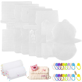 WZYTEU 7 Pcs Canevas Plastique, Blanc Maille Plastique avec Marqueur Crochet pour Bricolage Artisanat Crafting Point de Croix(7 