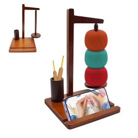 Support Pelote de Laine en Bois, Dévidoir de Laine avec Porte-Téléphone, Support Magnétique Multifonction pour Laine, Dérouleur 