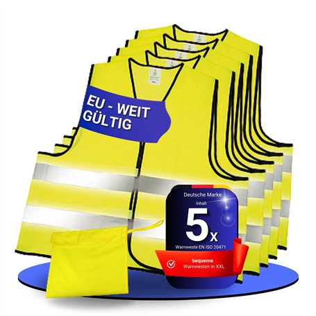 elasto form Set de 5 gilets jaunes de sécurité routière certifiés EN ISO 20471 - un gilet de sécurité pour chaque passager !