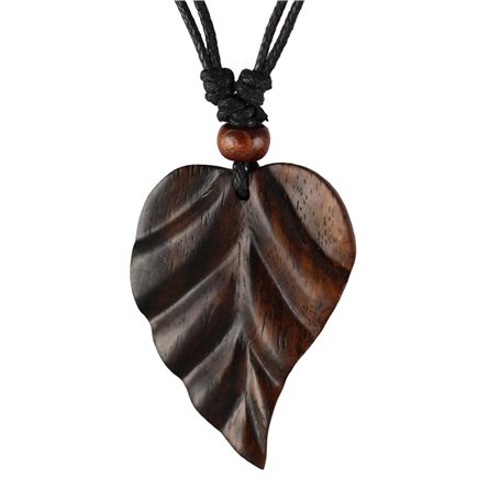 Collier ISLAND PIERCINGS N150 avec pendentif en forme de feuille - En bois - Fait à la main - Longueur réglable