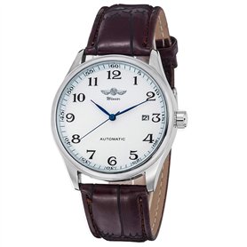 Gute Classic Winner Montre mécanique pour homme avec cadran blanc et aiguilles bleues - Bracelet en polyuréthane - Remontage aut Gute Classic Winner Montre mécanique pour homme avec cadran blanc et aiguilles bleues - Bracelet en polyuréthane - Remontage aut