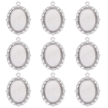 PH PandaHall Lot de 10 Supports Pendentifs Ovales en Alliage Plateau de Collier pour Cabochon/Medaillon/Camee