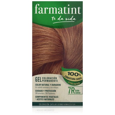 Farmatint Gel 7R Rubio Cobrizo. Tinte permanente. Cabello natural y color duradero. Sin amoníaco ni parabenes ni parafinas ni si