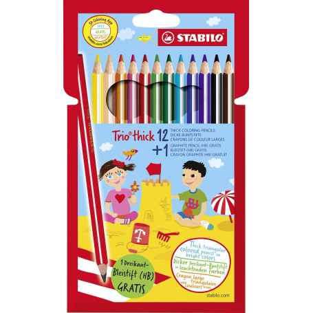 STABILO Crayons de couleur triangulaires épais - 12 + 1 promo
