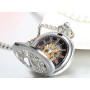 JewelryWe Montre de Poche Gousset Squelette Mécanique Manuel Rayure Fleur Ciselée Chiffre Romain Pendentif Collier Alliage pour 