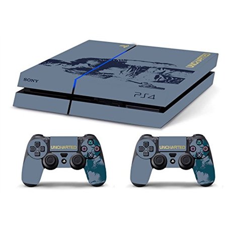 Skin Compatibilité PS4 HD UNCHARTED Edition Limitée COVER DECAL Faceplates et Skin Bleu et Gris Vinyle Personnalisé avec une Car