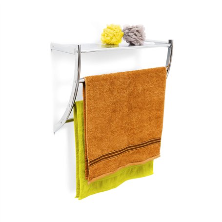 Relaxdays 10020133 Étagère porte-serviette murale salle de bain toilette serviette acier chromé HxlxP 43 x 56 x 23 cm rangement