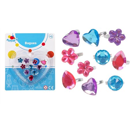 FLYPOP'S - Set De 10 Bagues - Accessoires de Déguisement - 011651LIN - Multicolore - Plastique - Bijoux - Jouet Enfant - Carnava