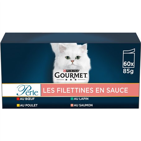 GOURMET | PERLE | Les Filettines en Sauce | Aliment Complet pour Chat Adulte | Recette 100% complète et équilibrée | Au Boeuf