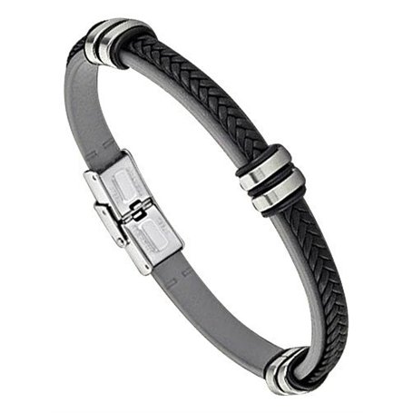 Lotus - LS1829-2/4 : Bracelet Homme Cuir et Acier - Gris et noir